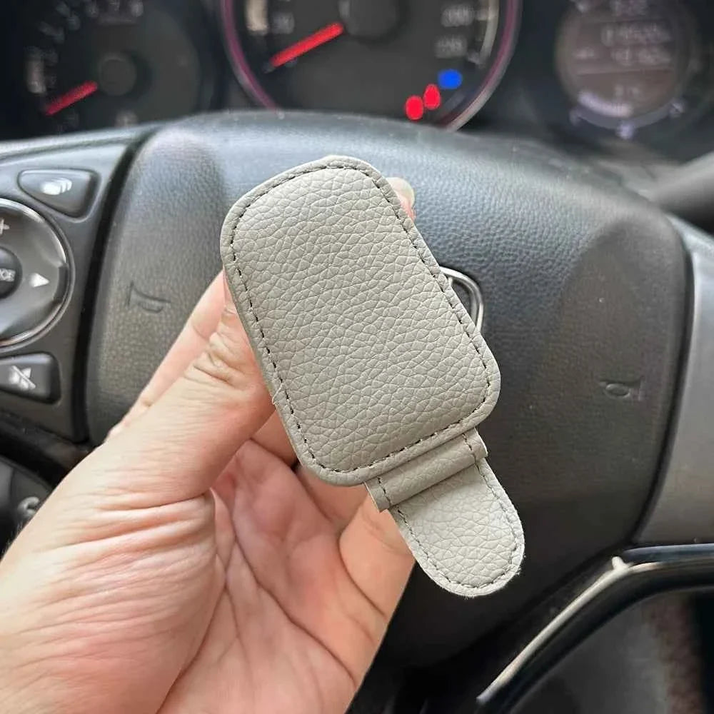 Leather Magnetic Sun Visor Sunglasses Holder